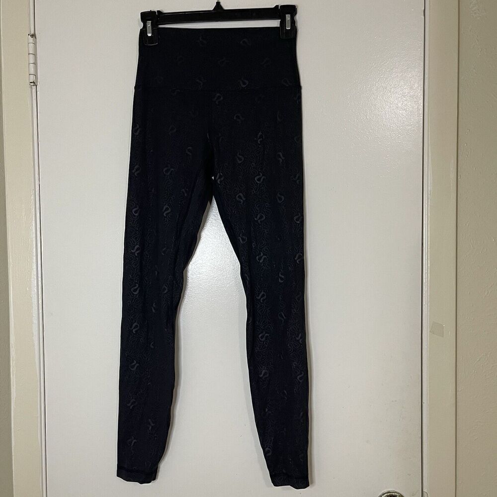 RARE! Lululemon Align High-Rise Pant Yogo Emboss Black logo Print US 6 Leggings